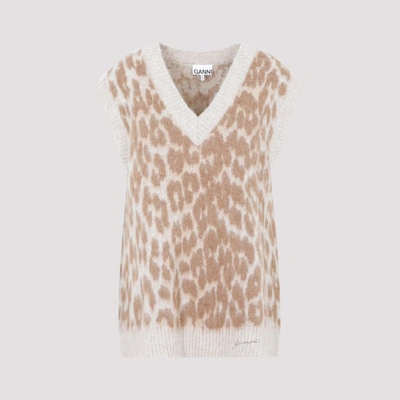 Ganni Leopard Vest In Timber Wolf