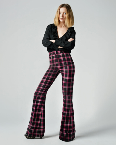 Smythe High-waisted Wool Plaid Cuffed Trousers In Multi