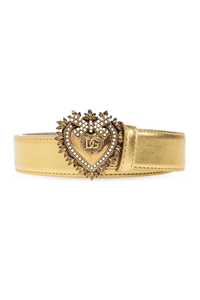 Dolce & Gabbana Heart-buckle Leather Belt In Oro