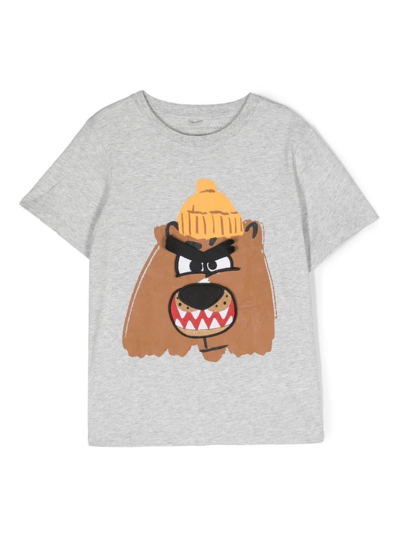 Stella Mccartney Kids Boys Grey Cotton Bear T-shirt In Grigio