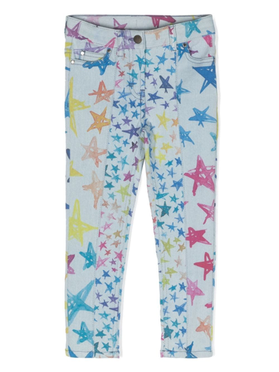 Stella Mccartney Kids' Blue Skinny Jeans With Multicolour Design Star Print