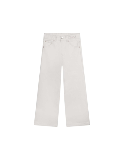 Chloé Kids' Logo-embroidered Wide-leg Jeans In White