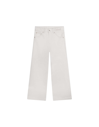 Chloé Kids' Logo-embroidered Wide-leg Jeans In Ivory