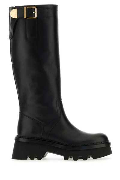 CHLOÉ CHLOE WOMAN BLACK LEATHER OWENA BOOTS