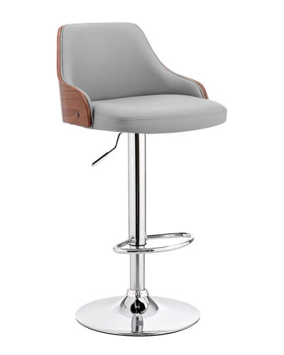 Armen Living Asher Adjustable Chrome Finish Bar Stool In Gray