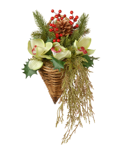 National Tree Company National Tree 11in Cymbidium & Berry Hanging Wall Basket