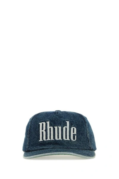 Rhude Indigo Logo Denim Cap In Blue