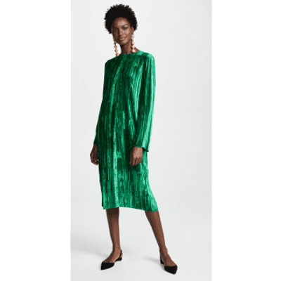 Forte Forte Pleated Velvet Dress In Green