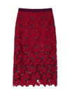 St John Floral Guipure Lace Skirt In Crimson/mulberry