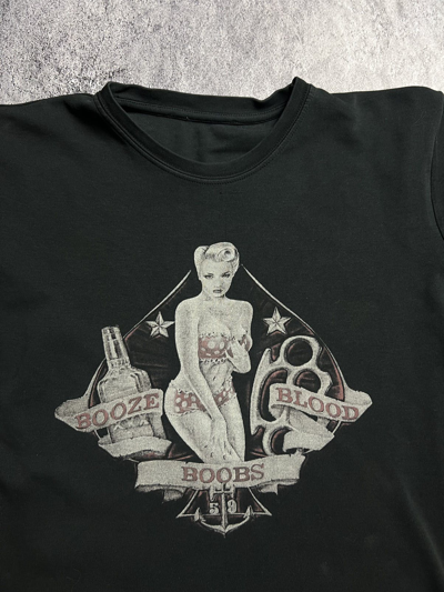 Pre-owned Vintage 00s Y2k Sun Faded Booze Boobs Blood Tee Shirt In Black