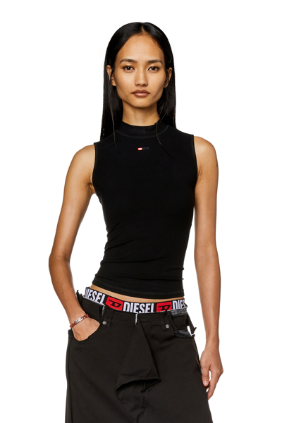 Diesel Ribbed Tank Top With Mock Neck In Black