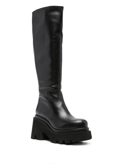 Paloma Barcelo’ Leather Heel Boots In Black