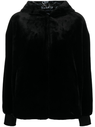 Emporio Armani Official Store Faux-fur Reversible Blouson With Hood And Zip In Black