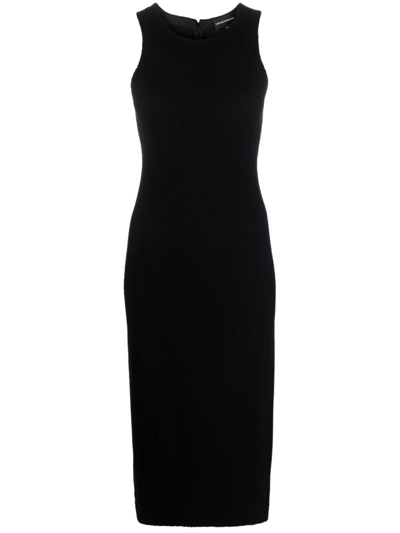 Emporio Armani Sleeveless Herringbone Dress In Black