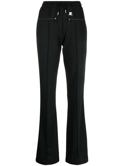 Courrã¨ges Logo-patch Drawstring Flared Trousers In Black