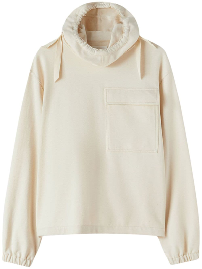 Jil Sander Logo-print Cotton Hoodie In Neutrals