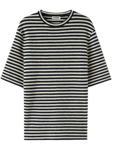 Jil Sander Striped Shortsleeved T-shirt In Grey