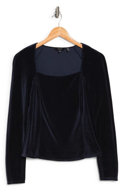 Theory Sculpture Long Sleeve Velvet Top In Navy