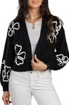 Saachi Floral Squiggle Crop Cardigan In Black