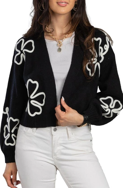 Saachi Floral Squiggle Crop Cardigan In Black