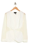 Donna Karan Twist Front Long Sleeve Top In Ivory