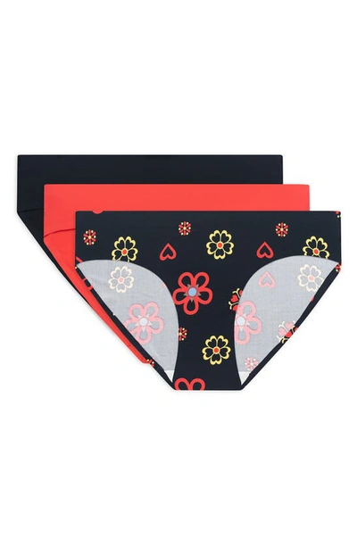 Aqs 3-pack Assorted Seamless Bikini Underwear In Flower Red Combo