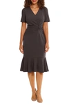 London Times Side Knot Scupa Crepe Flounce Dress In Dk Brown