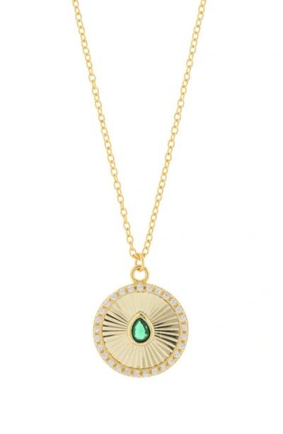 Argento Vivo Sterling Silver Cz Embellished Disc Pendant Necklace In Gold