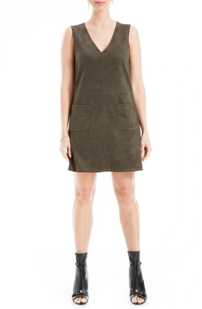 Max Studio Faux Suede Sleeveless Minidress In Loden