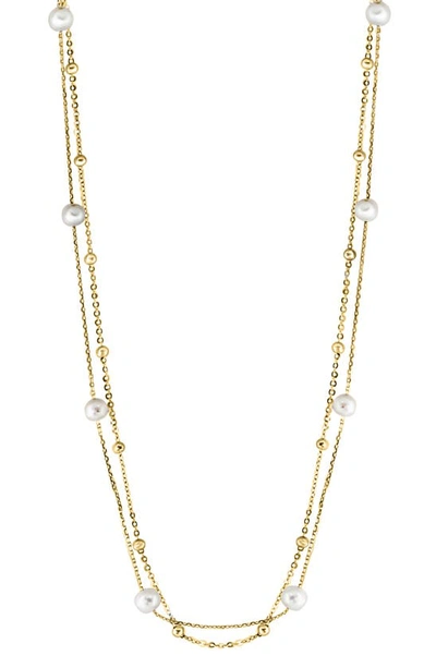 Effy 14k Gold Plated Sterling Silver 6mm Freshwater Pearl Station Layered Necklace In Yellow Gold