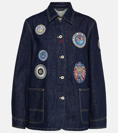 Kenzo Patchwork-detailing Cotton Denim Jacket In Blue