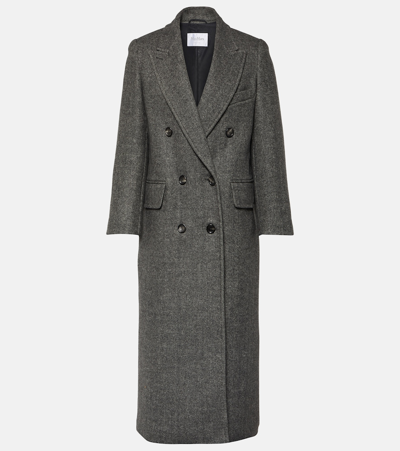 Max Mara Eccesso Wool Herringbone Long Coat In Antracite