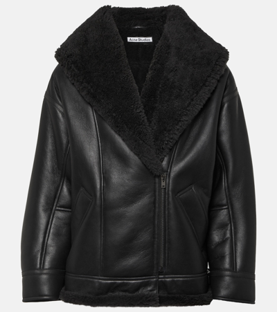 Acne Studios Shearling-lined Leather Jacket In Black & Black