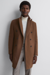 Reiss Timpano - Tobacco Wool Blend Double Breasted Epsom Coat, L