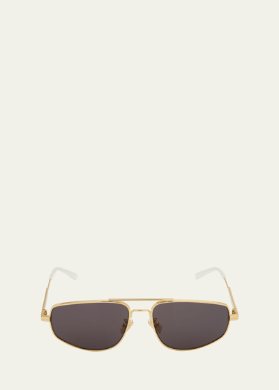 Bottega Veneta Men's Double-bridge Metal Aviator Sunglasses In Gold