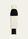 GIVENCHY STRAPLESS CUTOUT MIDI DRESS WITH CONTRAST TRAIN