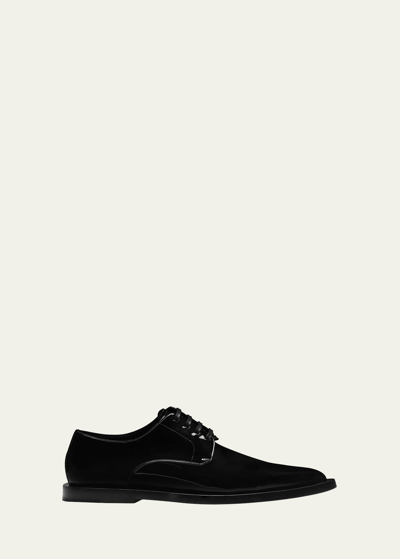 Dolce & Gabbana Metallic Patent Leather Derby Shoes In Black