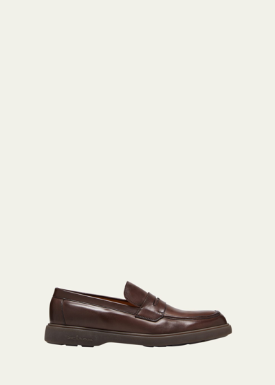 Kiton Men's Leather Penny Loafers In Chocolate