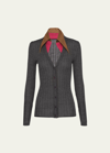 Prada Cashmere And Silk Cardigan With Collar In F0480 Ardesia