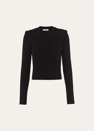 Prada Wool And Cashmere Crew-neck Jumper In Black