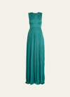 Ulla Johnson Delia Sleeveless Pleated Satin Gown In Jadeite