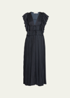 Ulla Johnson Letty Pleated Ruffle Satin Midi Dress In Noir