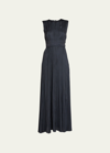 Ulla Johnson Delia Sleeveless Pleated Satin Gown In Noir