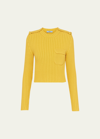 Prada Ribbed Wool Cashmere Cropped Top In F0010 Giallo