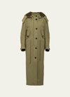 Prada Army Green Satin Cotton Parka Coat In F0161 Militare