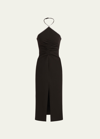 Halston Piper Crystal-trim Crepe Midi Halter Dress In Black