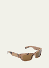 Gucci Men's Full-rim Logo Embellished Acetate Rectangle Sunglasses In 003 Havana