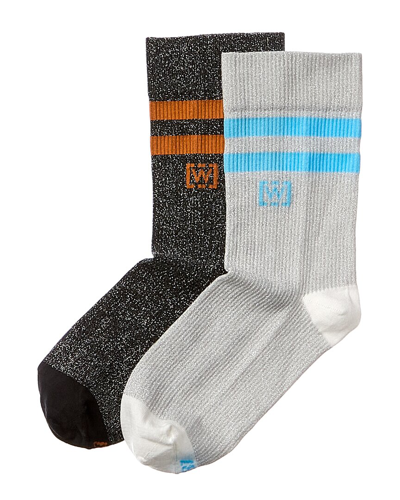 Wolford 2pk Sporty Stripes Socks In Black