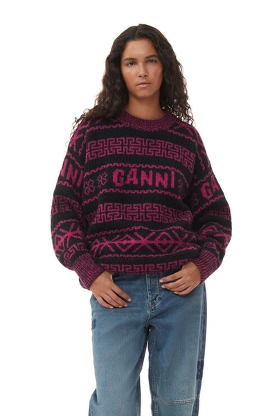Ganni Long Sleeve Lambswool Pullover In Fiji Flower