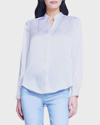 L AGENCE BIANCA SILK CHARMEUSE BUTTON-DOWN BLOUSE